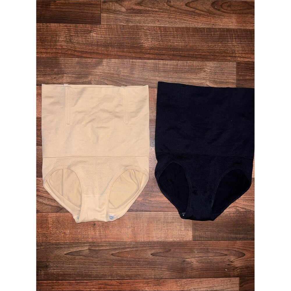 High-Waist Shaping Briefs - Black & Beige large beige black